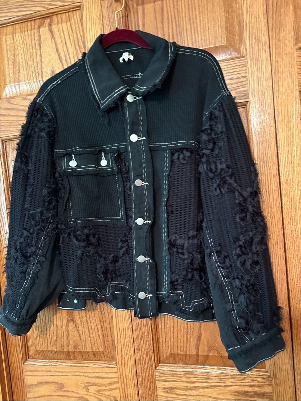 POL Black Women's Knit-Panel Jean Jacket